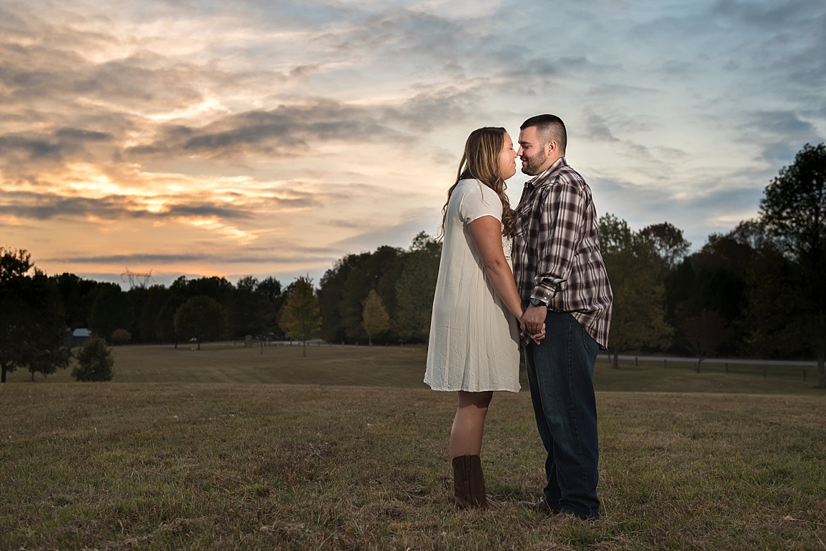 Tennessee sunset engagement photos during the fall at Long Hunter