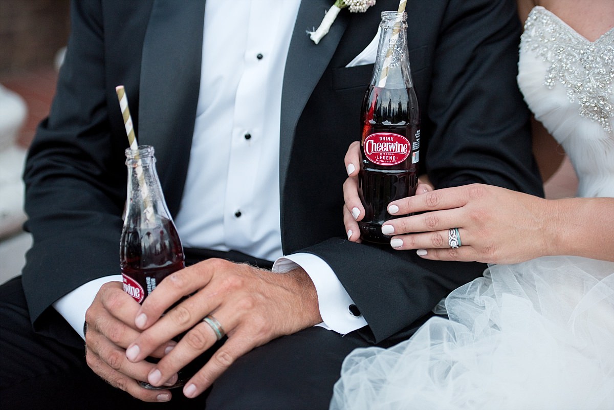 Bride and groom share cheerwine soda