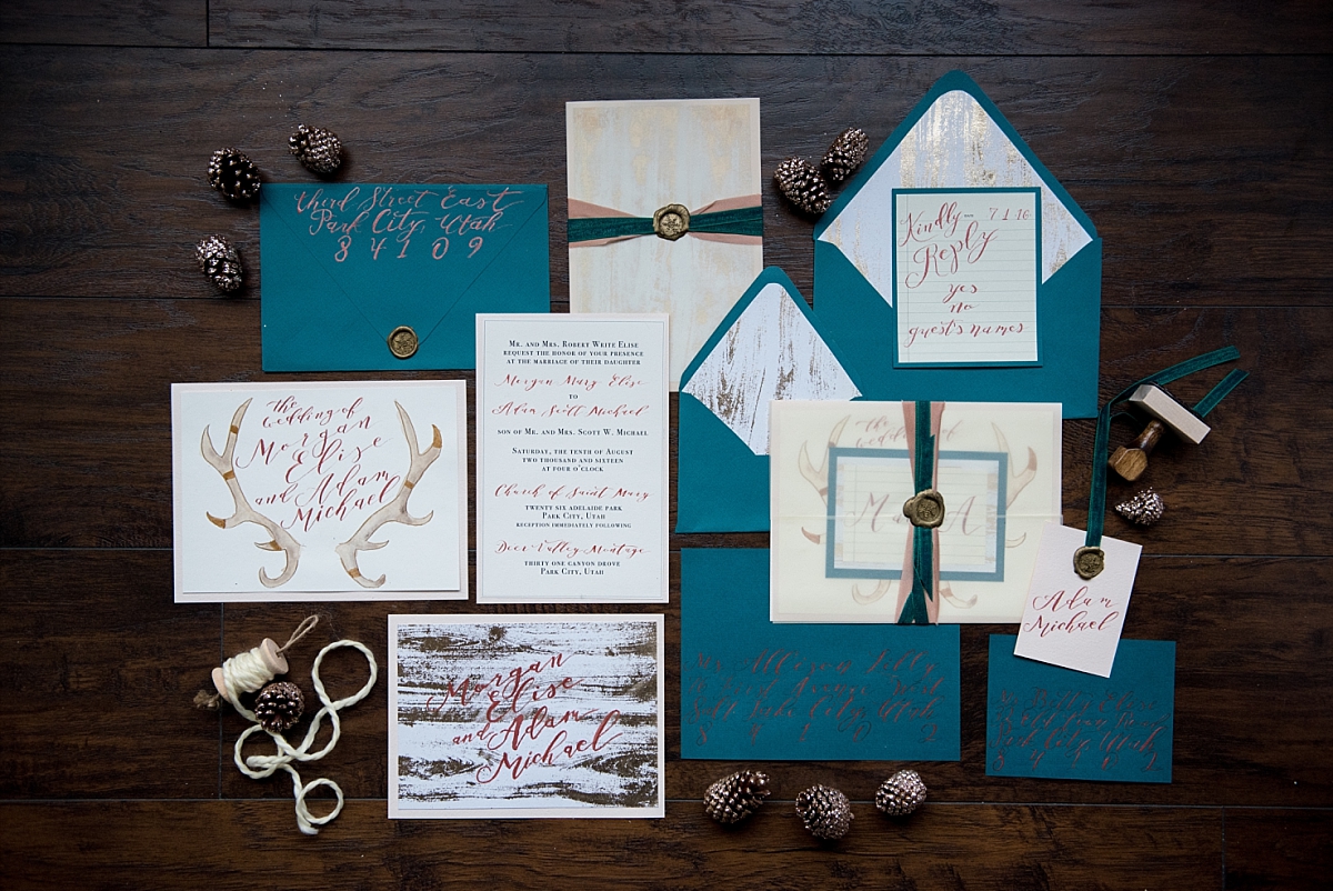 Rurual country wedding invitations with antlers