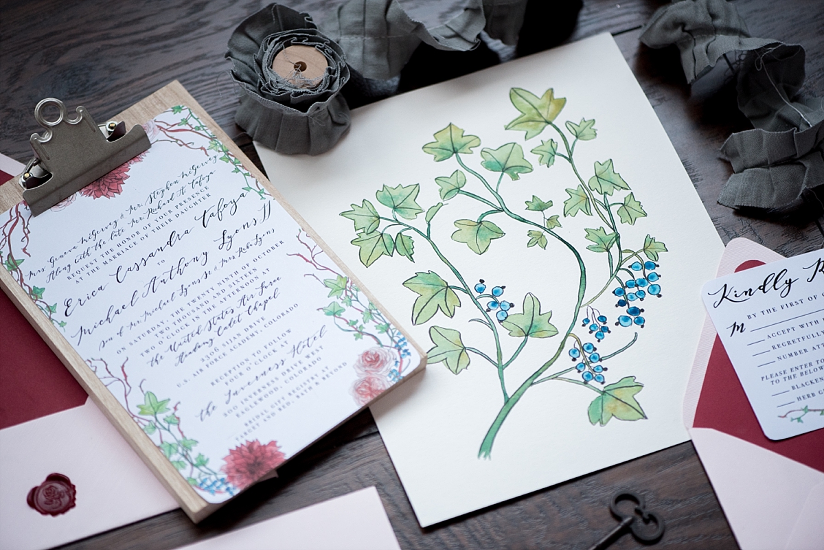 Ivy watercolor invitations