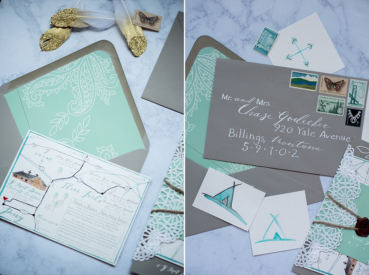 Grey and mint custom wedding invitations by Tocci Calligraphy
