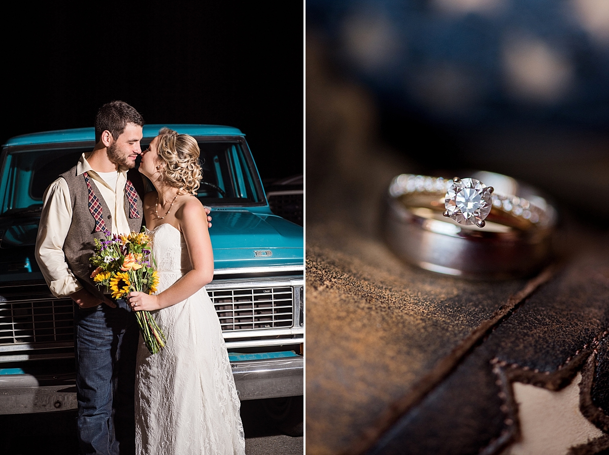 Night photos at Samary Plantation with bride and groom infront of vintage truck