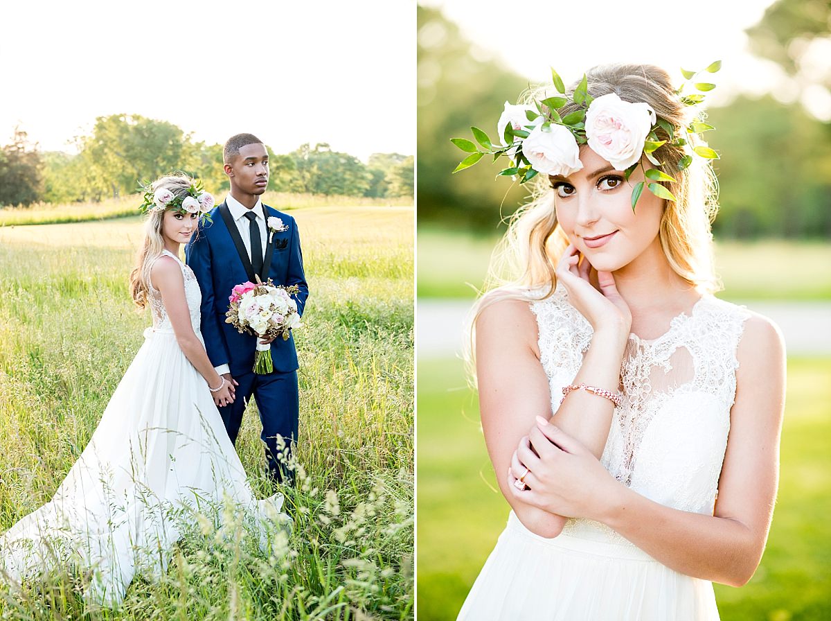 pink rose flower crown with greenery for young bride