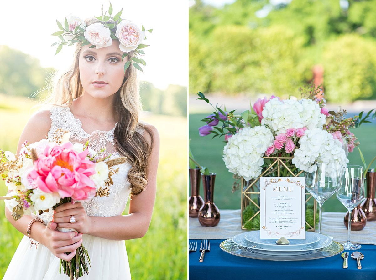 young bride holding an ivory and pink flowers