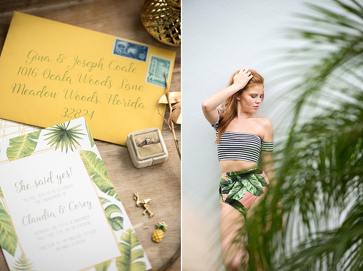 Palm branches invite styled floridian pool party