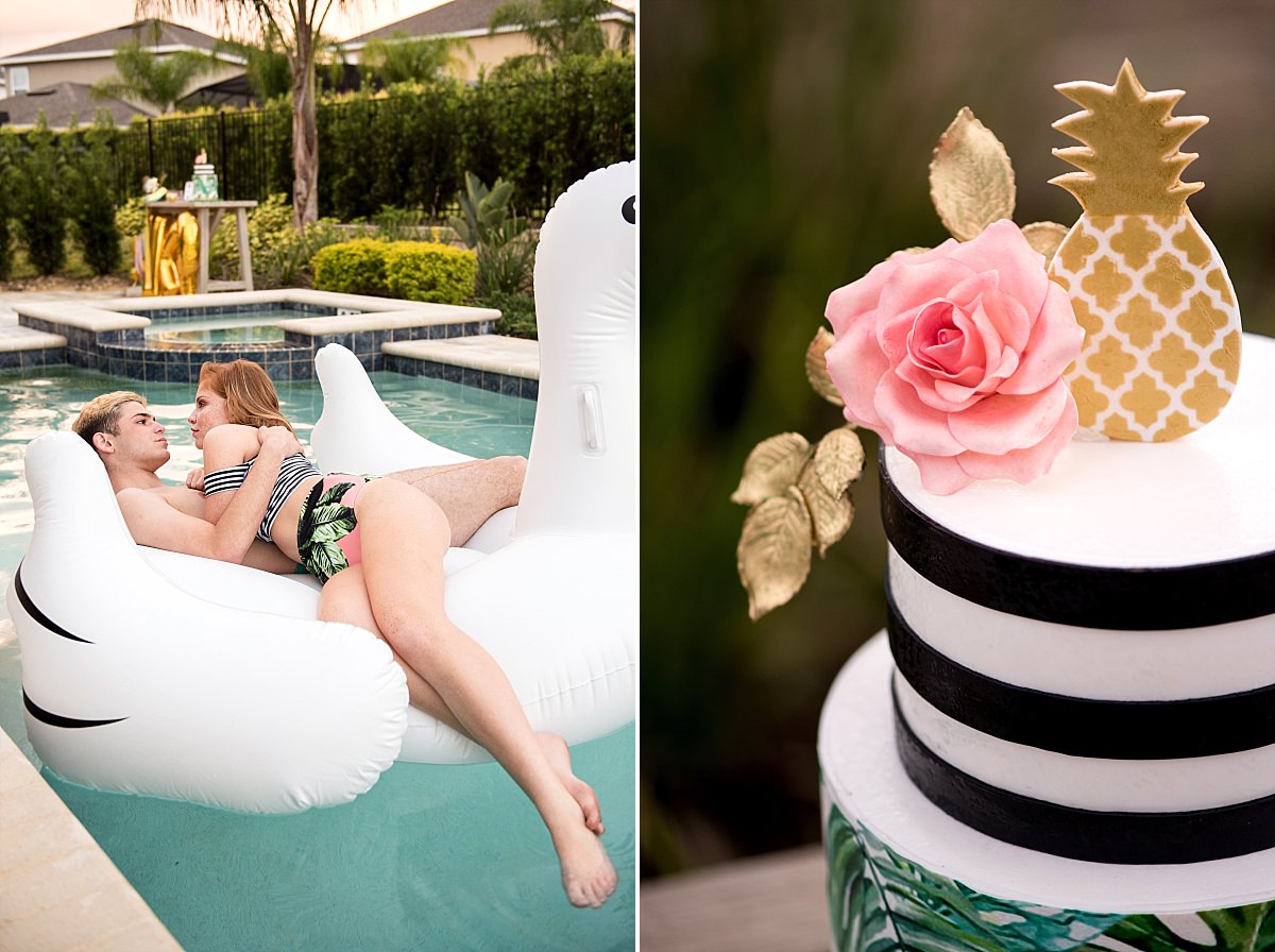 Engagement pool party with kate spade inspired details