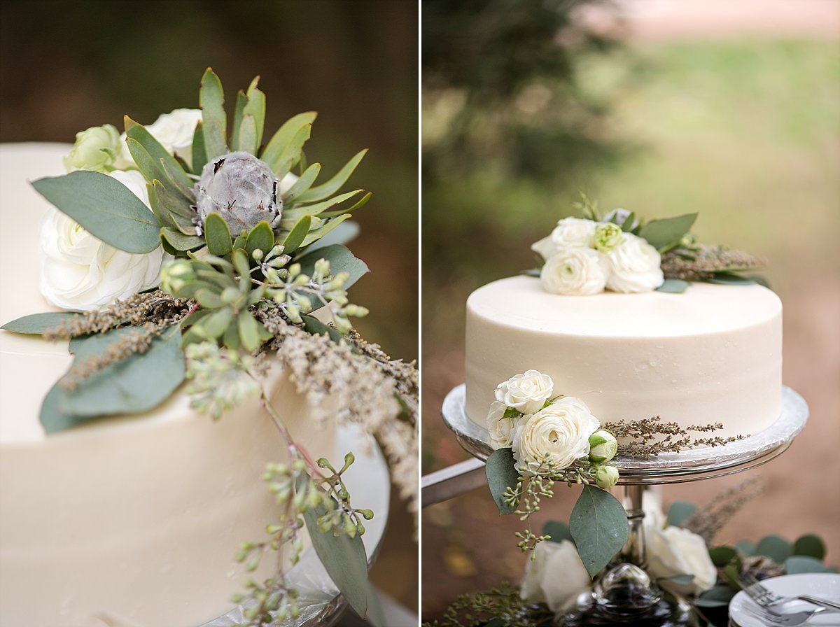 Round cake with greenery and succulents