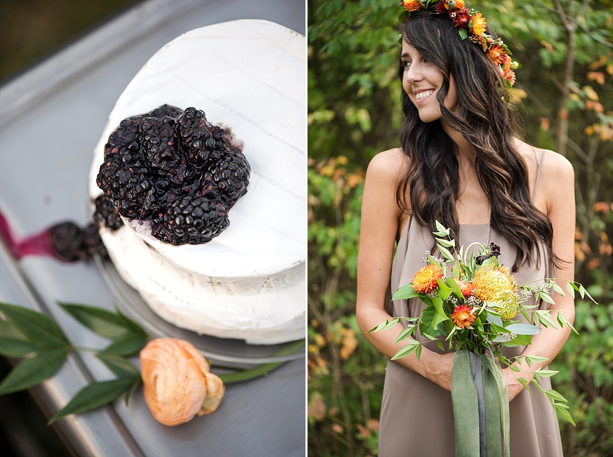 Maid of honor wearing dusty purple dress with spaghetti straps