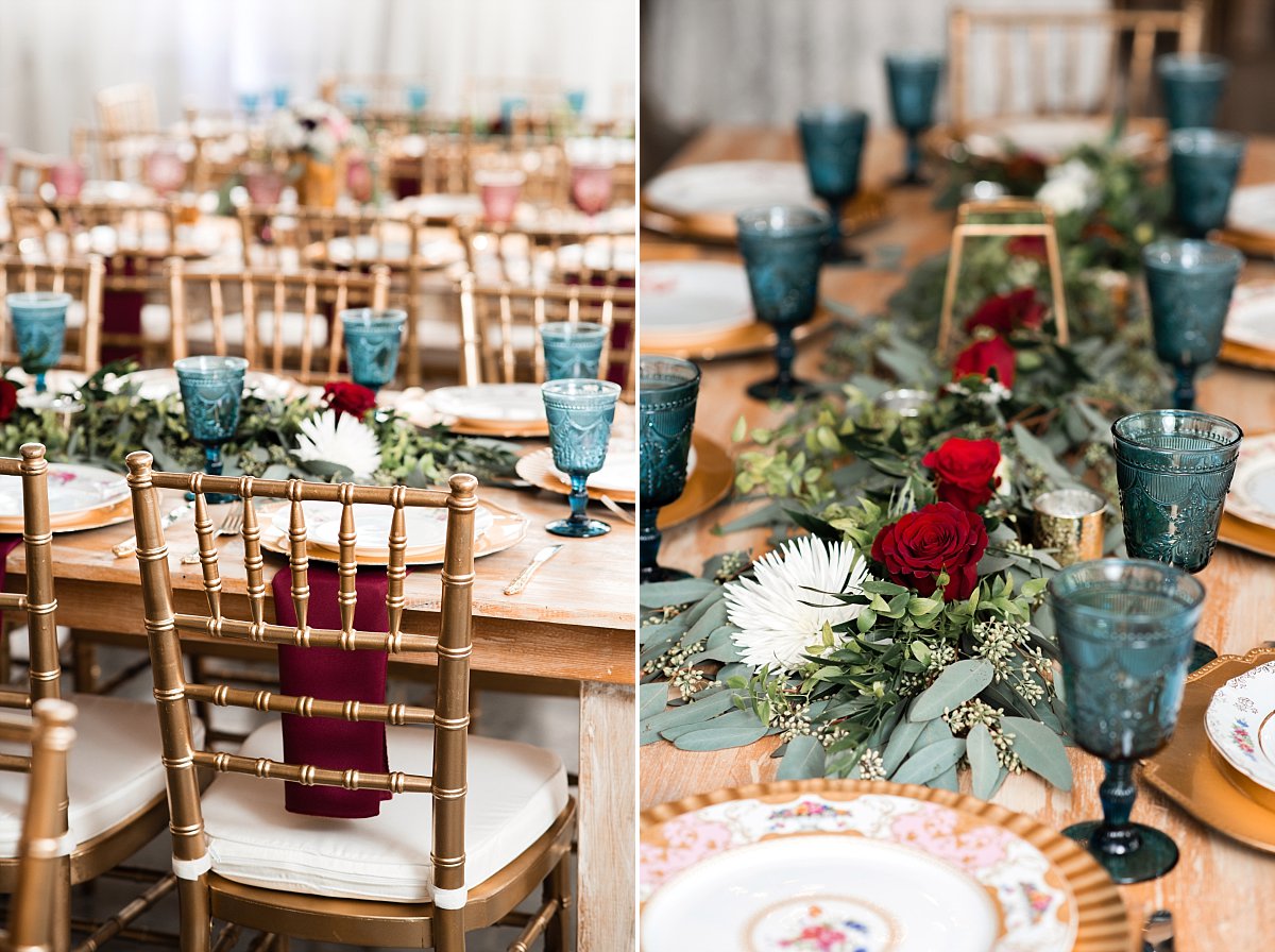 Blue and Red reception decor