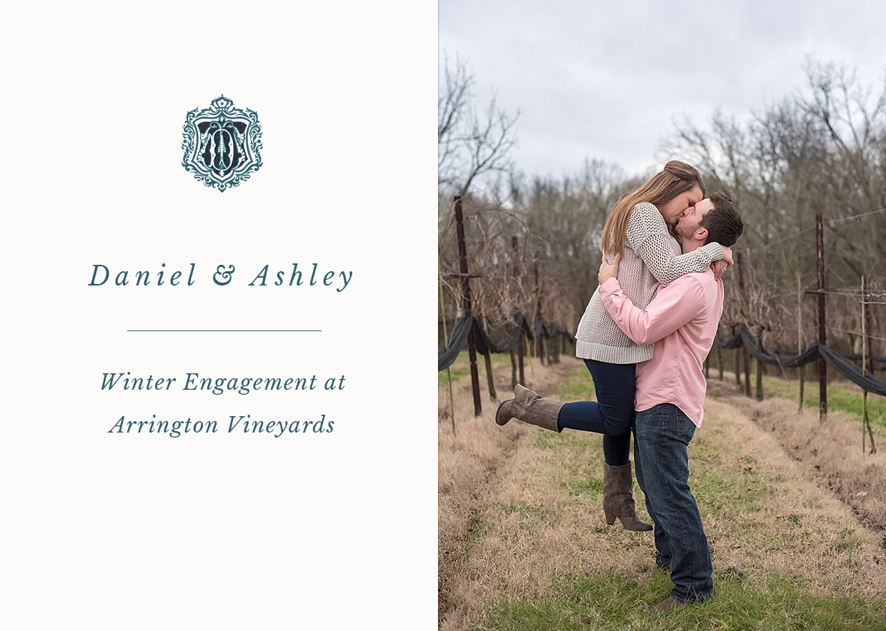 Blog featuring a winter engagement photoshoot at Arrington Vineyards