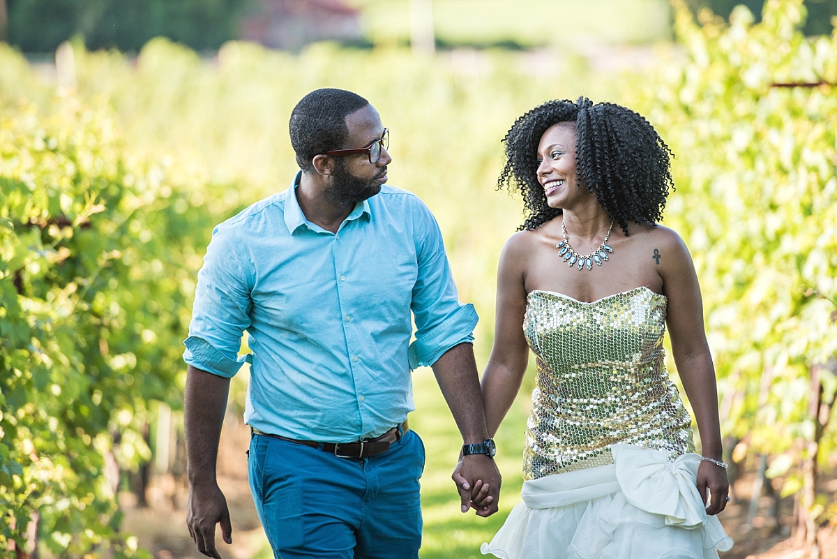 Picture of couple walking through vineyard