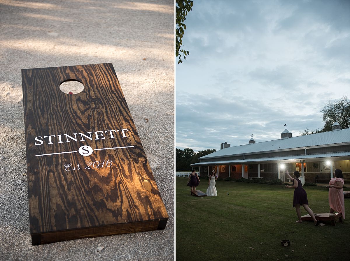 Cornhole boards for guests' entertainment during reception