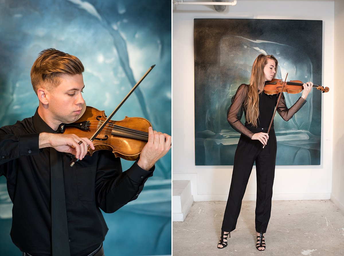 Viva La Strings, Nashville String Quartet, photoshoot at art gallery