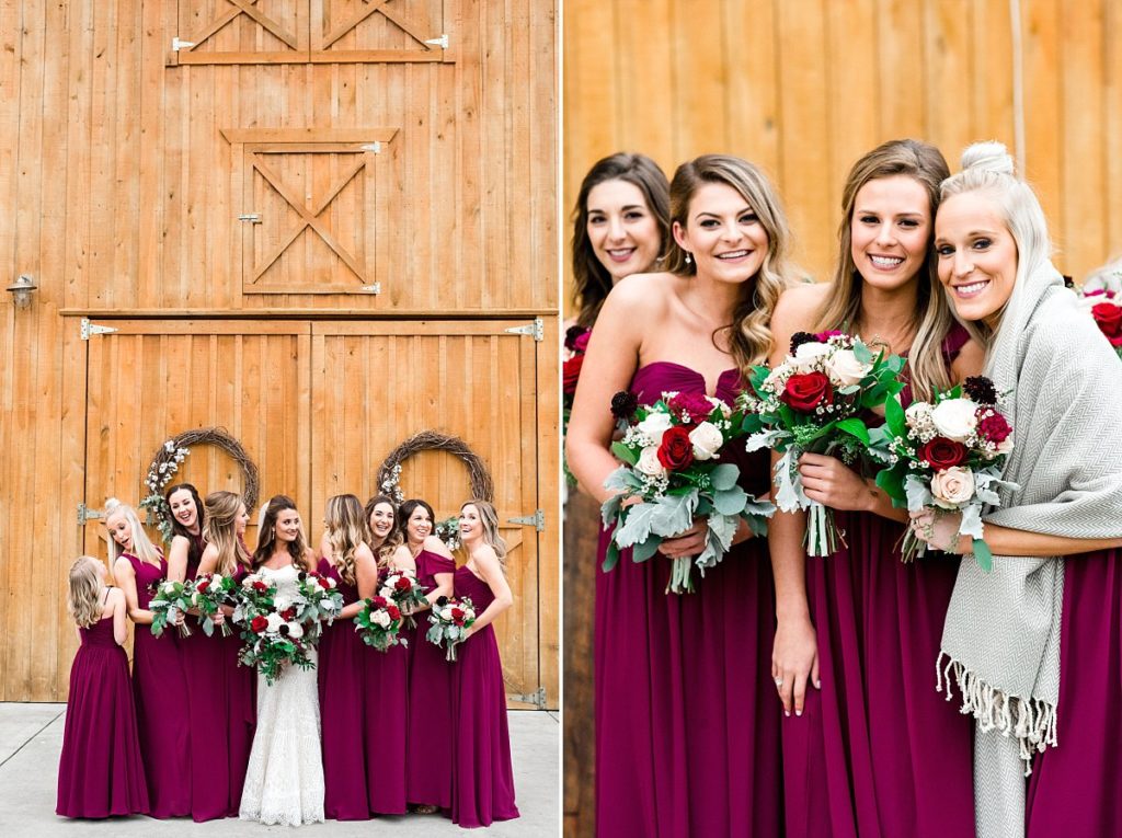Bridesmaids outside of the barn. Photography by Ivory Door Studio